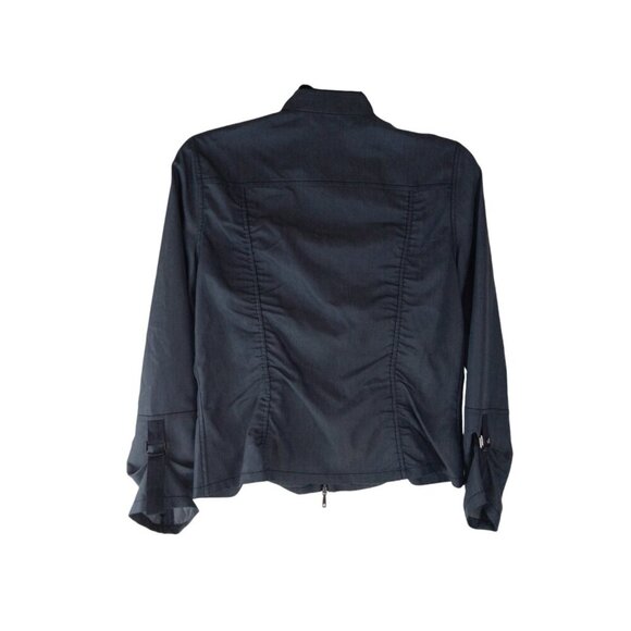 Lafayette 148 Womens Jacket Blue Ruched Utility Buckle Crew Neck Full Zip Size 8 - Picture 2 of 15